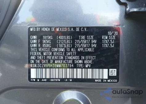 2021 Honda Hr-V 2Wd Lx z USA, uszkodzony, nr VIN 3CZRU5H39MM703794